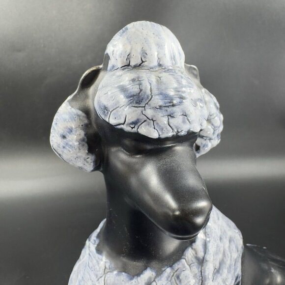 Vintage MCM Poodle Dog Figurine Crackle Glaze Black White Spots Ceramic Decor - Picture 7 of 13